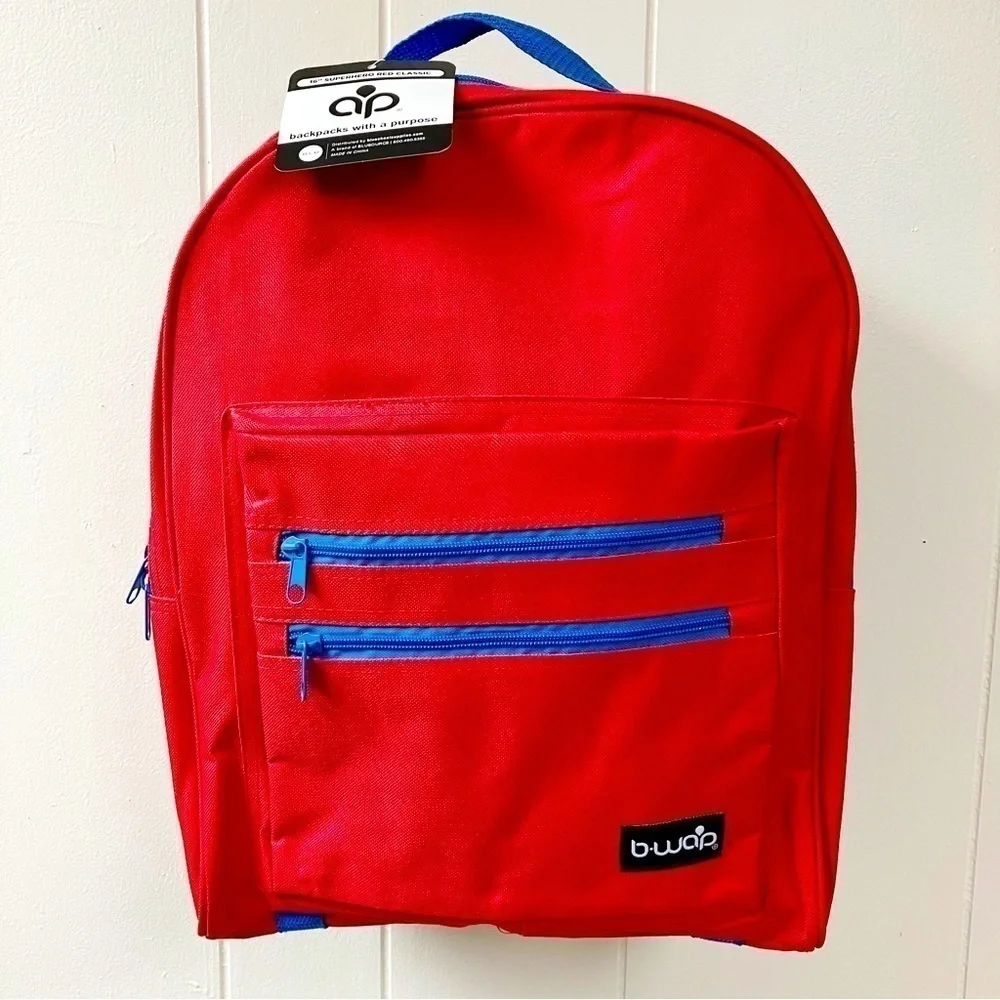 B-wap Boys Girls 16” Superhero Red Classic Backpack Pockets Adjust. Straps NEW